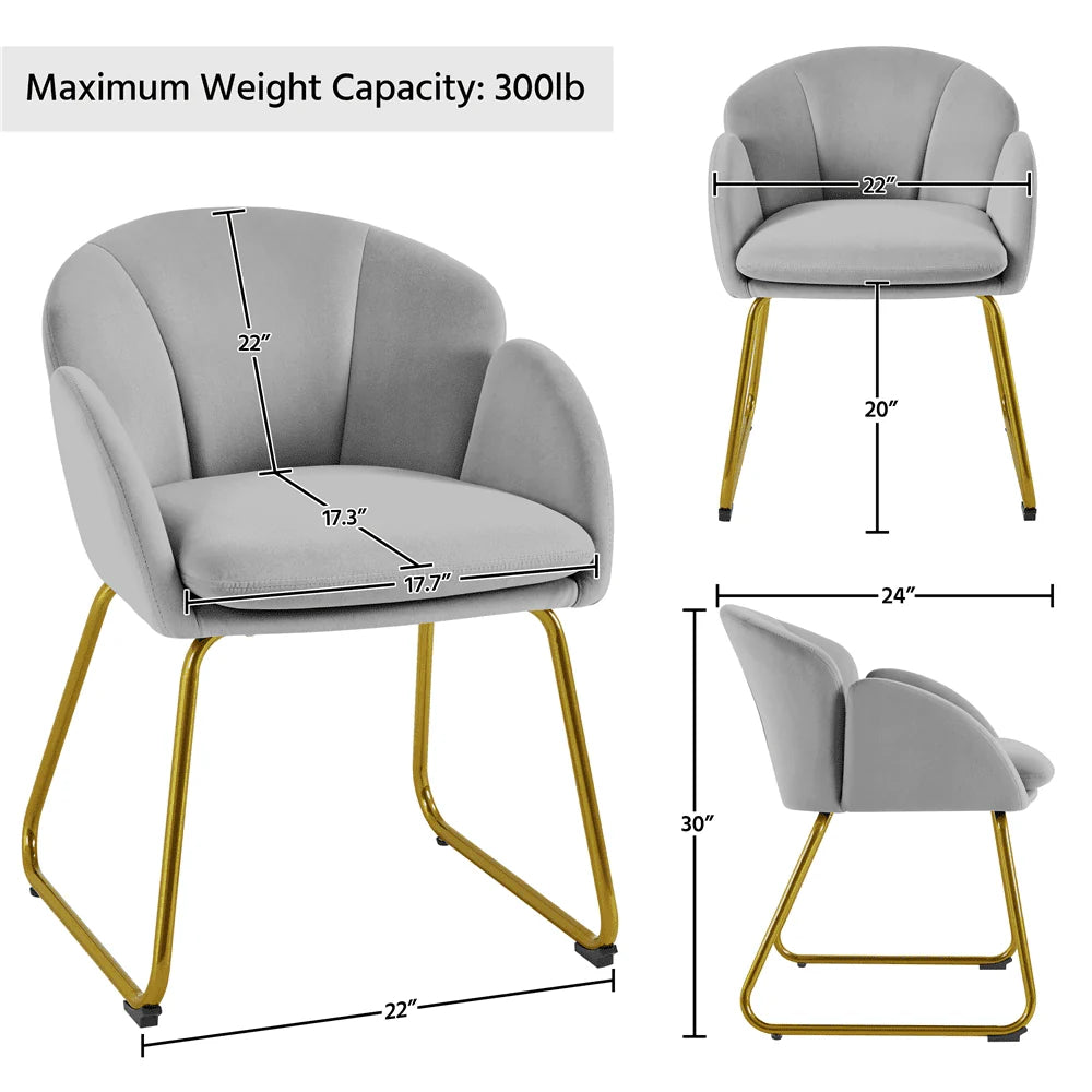 SmileMart Glam Velvet Accent Chair with Golden Metal Legs, Gray