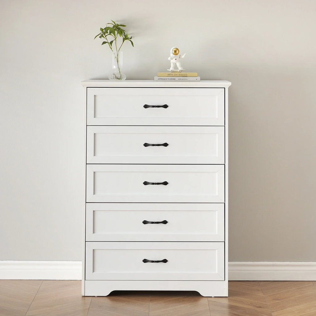 Luku Modern 5 Drawers Dresser, Chest of Drawers Closet Organizers and Storage Clothes, White