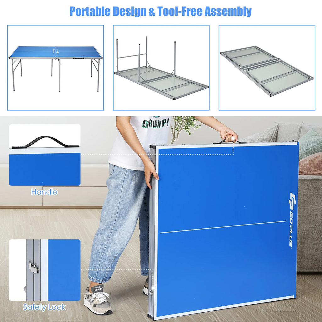 Goplus 6 x3 Portable Tennis Ping Pong Folding Table w/Accessories Indoor Outdoor Game