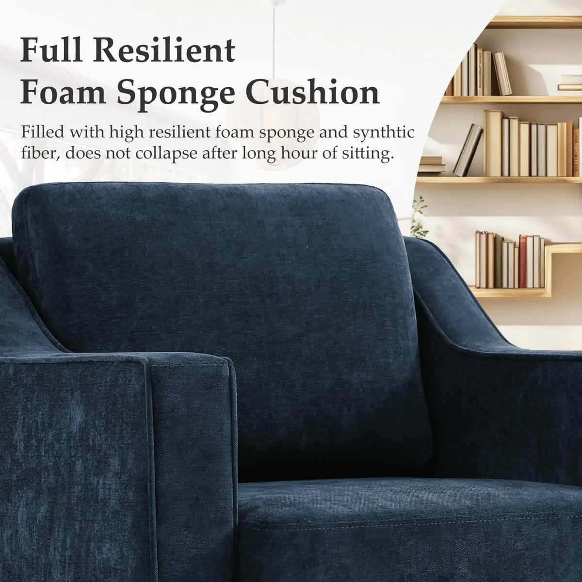 Swivel Accent Chair for Living Room, Modern Upholstered Barrel Arm Chair with Plump Back Pillow, Comfy Club Sofa Reading Chair for Adults (Chenille Navy, Set of 1)