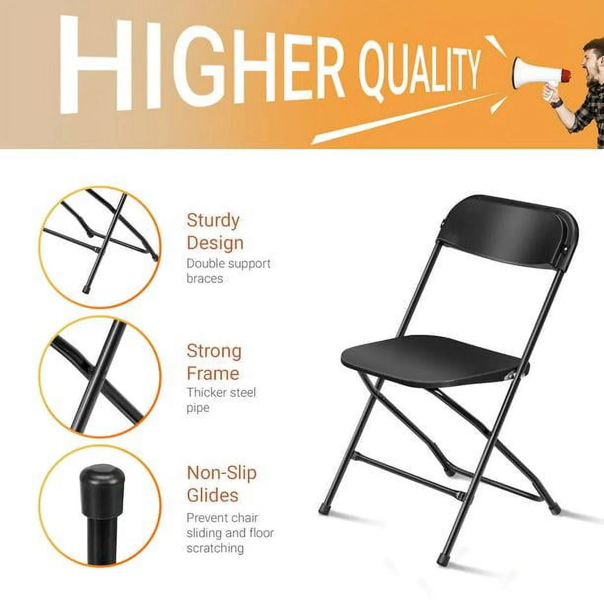 Ktaxon 10 Pack Plastic Folding Chairs Wedding Banquet Seat Party Event Chair for Adults, Black