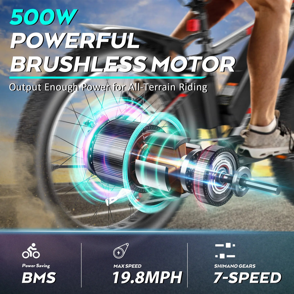 Gocio 26" 4.0 Fat Tire Electric Bike for Adults, 500W Motor, 48V 13Ah Battery, Lightweight Aluminum Alloy Frame, Max 22Mph Electric Mountain Bike Beach Snow Ebike for Men, Professional 7-Speed UL2849