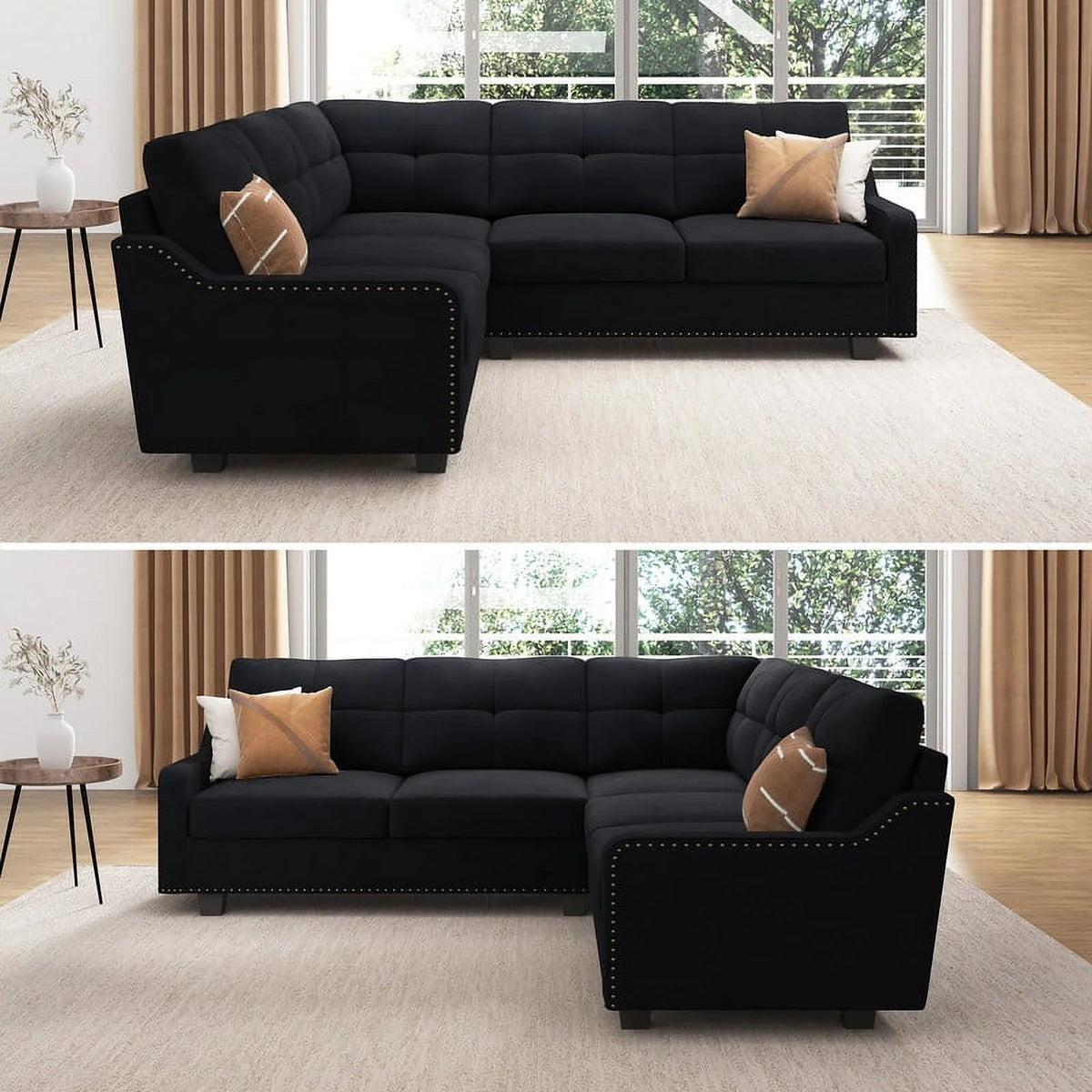 HONBAY Rivet Corner Sofa L-Shaped Sofa Couch Reversible 4-Seater Couch for Living Room and Apartment, Dark Blue