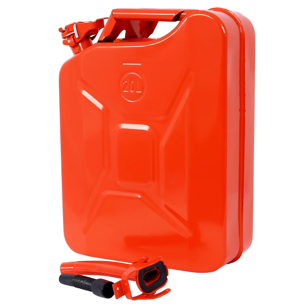 5 Gallon Jerry Fuel Can, 4-Pack Steel Gas Can with Flexible Spout & Leakproof Lock, Portable Fuel Tank for Gasoline, Cars, Trucks, Emergency Kits, Off-Road Equipment - Red