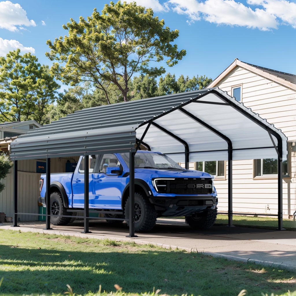 Walsunny 12X20 FT Carport, Outdoor Heavy Duty Carport Canopy with Galvanized Steel Roof, Metal Carport Extra Large Garage Car Storage Shelter