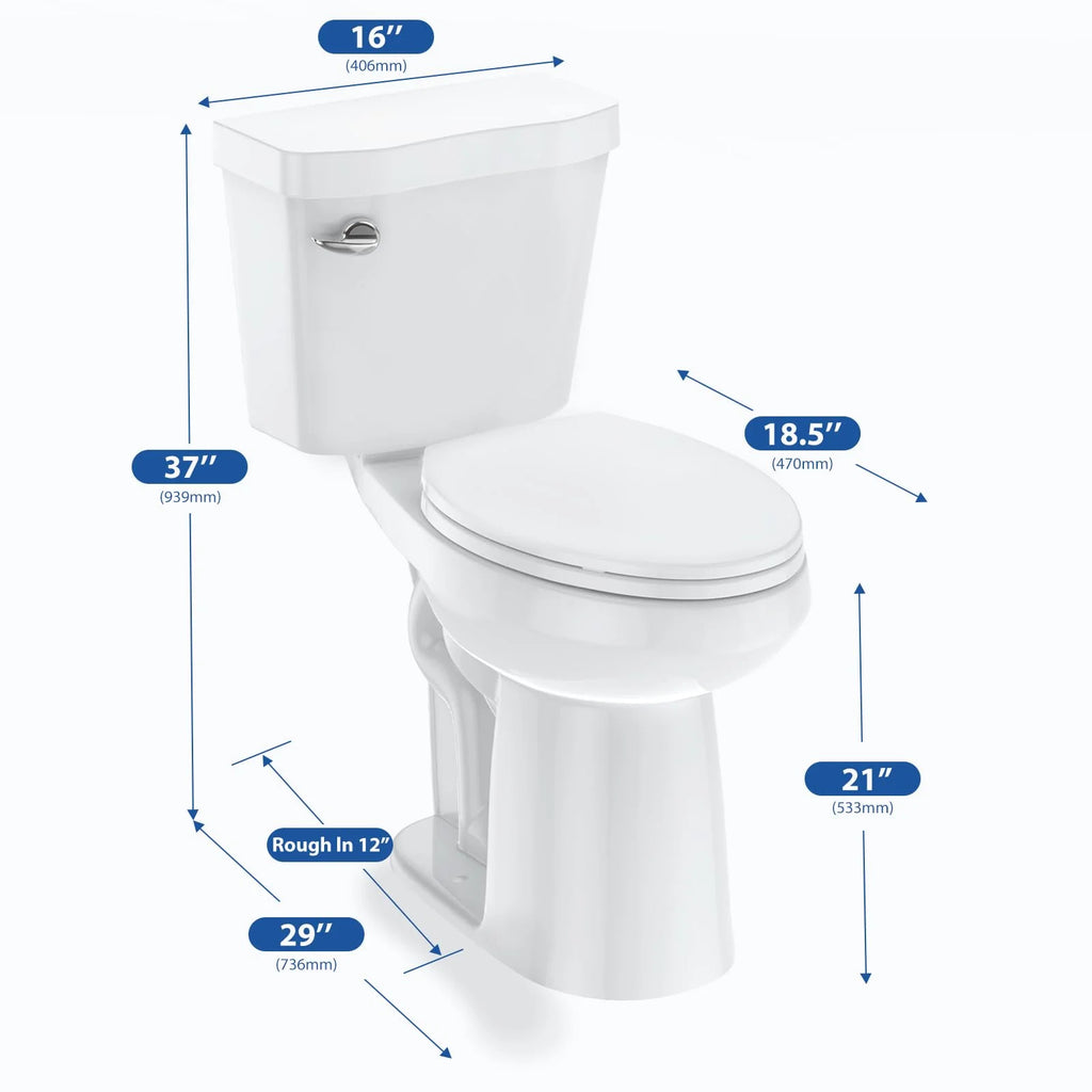 TROPOW Toilet, Two-Piece Toilet, ADA Toilet with Dual Flush, Elongated Toilets for Bathrooms with Soft Close Seat, Universal Height,White