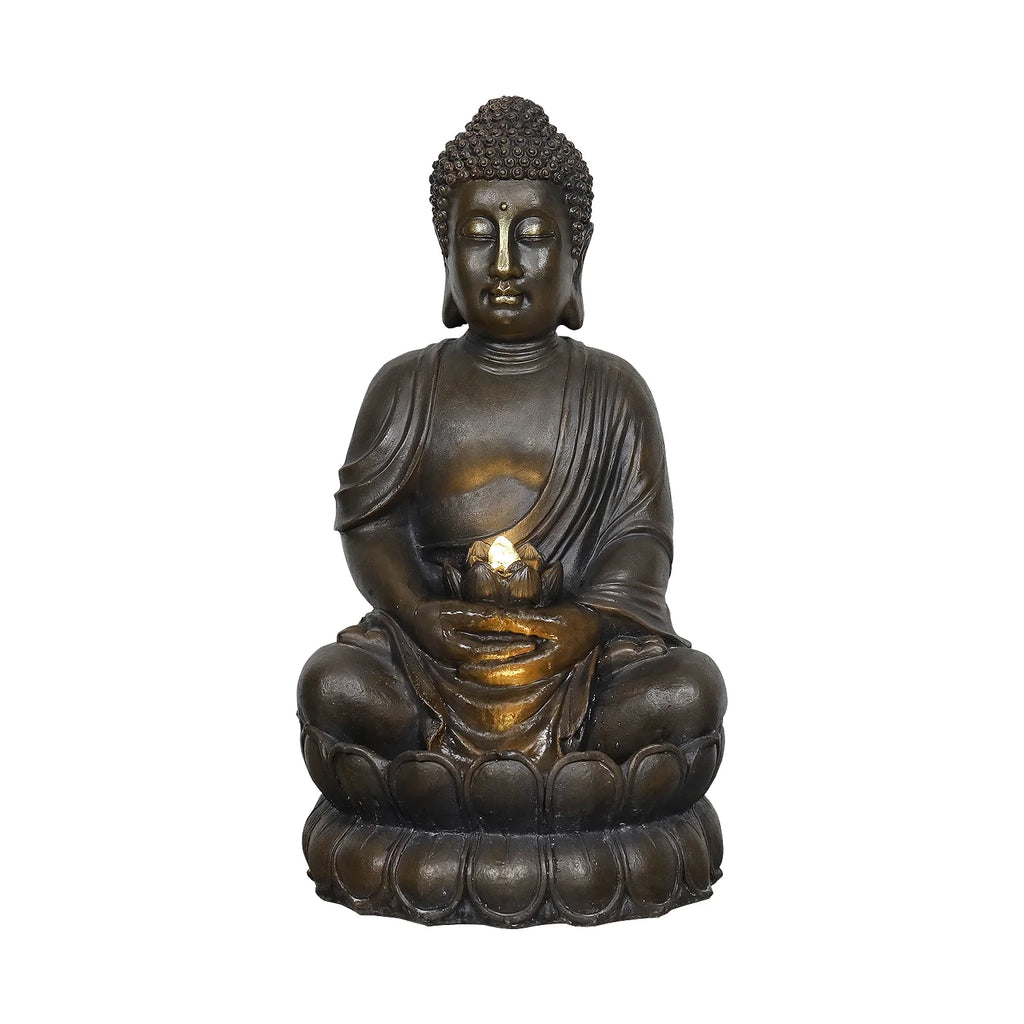33" H Buddha Outdoor Water Fountain with LED Lights and Pump,Zen Style Relaxing Garden Fountain Waterfall for Patio, Porch and Yard Decor