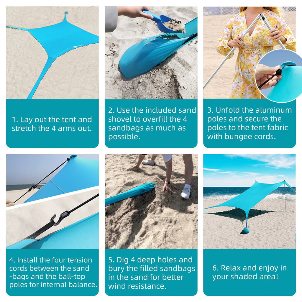 Easierhike 10'x10' Beach Tent Sun Shelter, UPF 50+ Windproof Beach Canopy for 8-10 People, Portable with Carry Bag, Easy Setup for Outdoor, Royal Blue