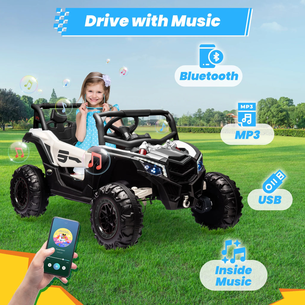 Joyracer 4WD 24 Volt Ride on Toys, 2 Seater Power Car wheels UTV with 800W Motors, Remote Control, Bluetooth Music, Spring Suspension, LED Light, Pink