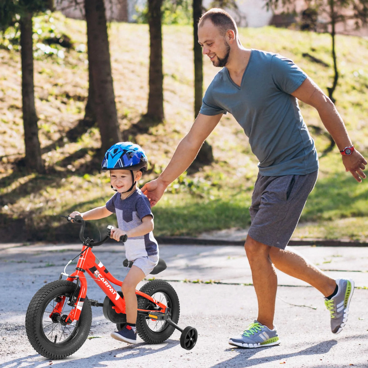 iRerts Kids Bike with Training Wheels, 18 Inch Boys Girls Bike for Kids Ages 4-9 Years Old, Children Bicycle with Front V Brake, Rear Holding Brake, Red