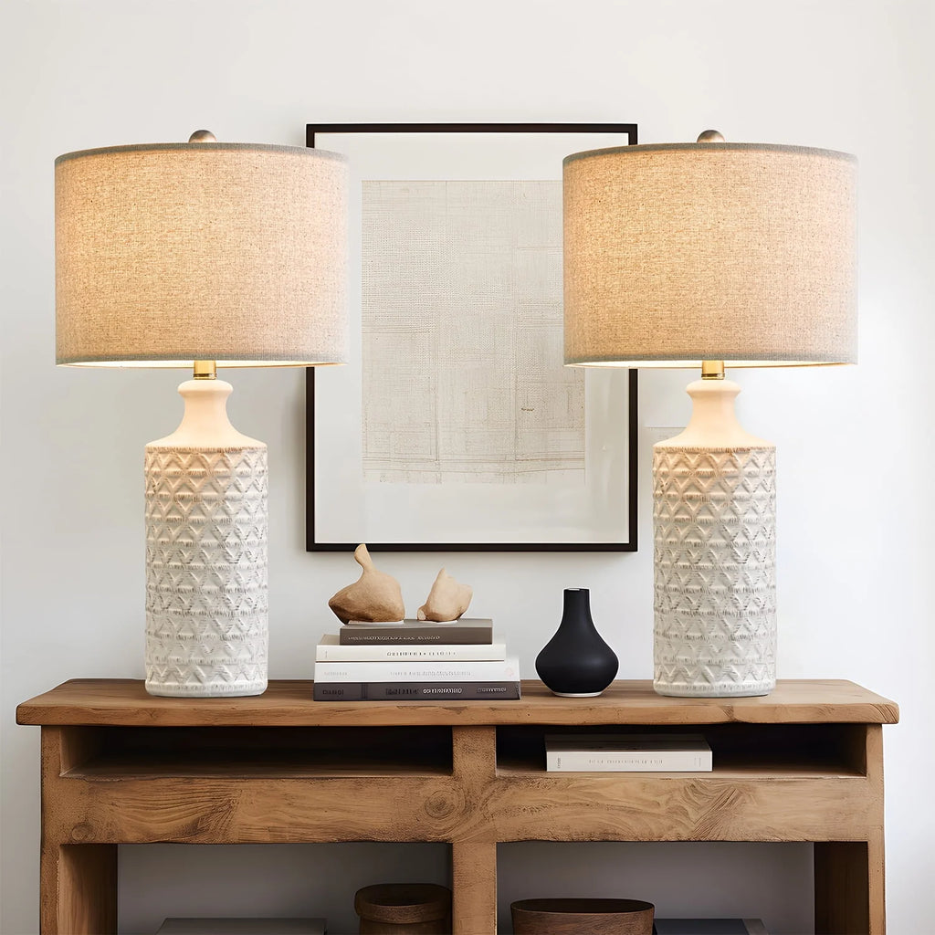 Oneach Ceramic Table Lamps for Living Room 24.75" Modern Farmhouse Bedside Nightstand Lamp Set of 2 for Bedroom