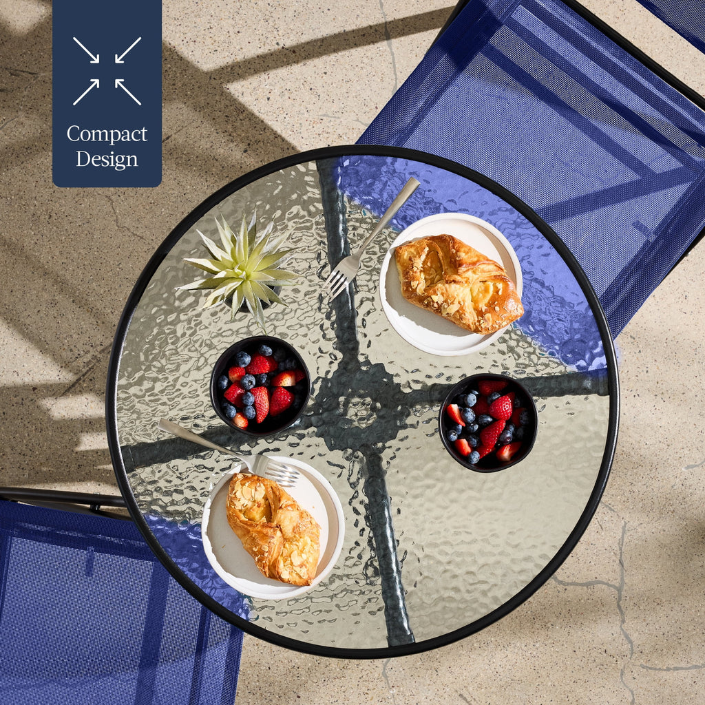 Best Choice Products 3-Piece Patio Bistro Dining Furniture Set w/ Glass Tabletop, Folding Chairs - Gray