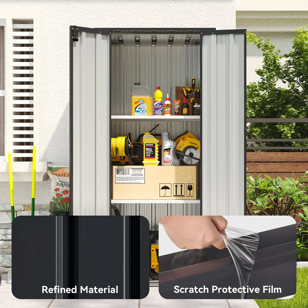 Aoxun 4.5x1.5 ft. Black Metal Storage Shed with 2 Shelves, Outdoor Waterproof Cabinet