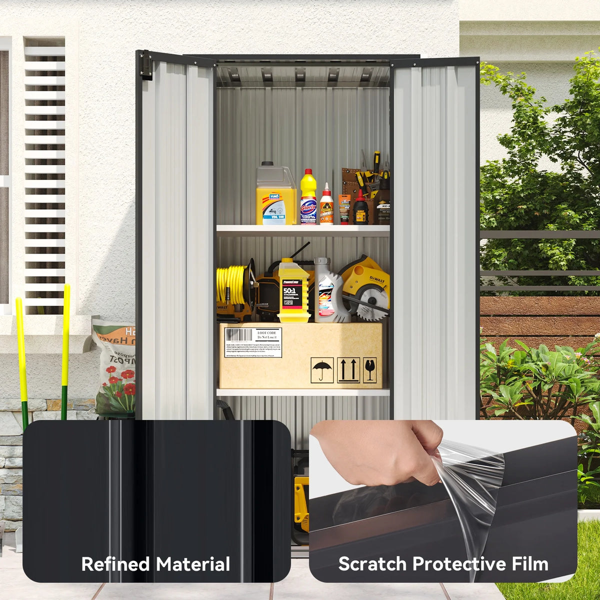 Aoxun 4.5x1.5 ft. Black Metal Storage Shed with 2 Shelves, Outdoor Waterproof Cabinet