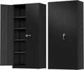 SOLAURA 72 inches Tall Metal Garage Storage Cabinets, Lockable Steel Storage Cabinet with Doors and Adjustable Shelves for Office, Home, Shops, Garage, Assembly Required, Black