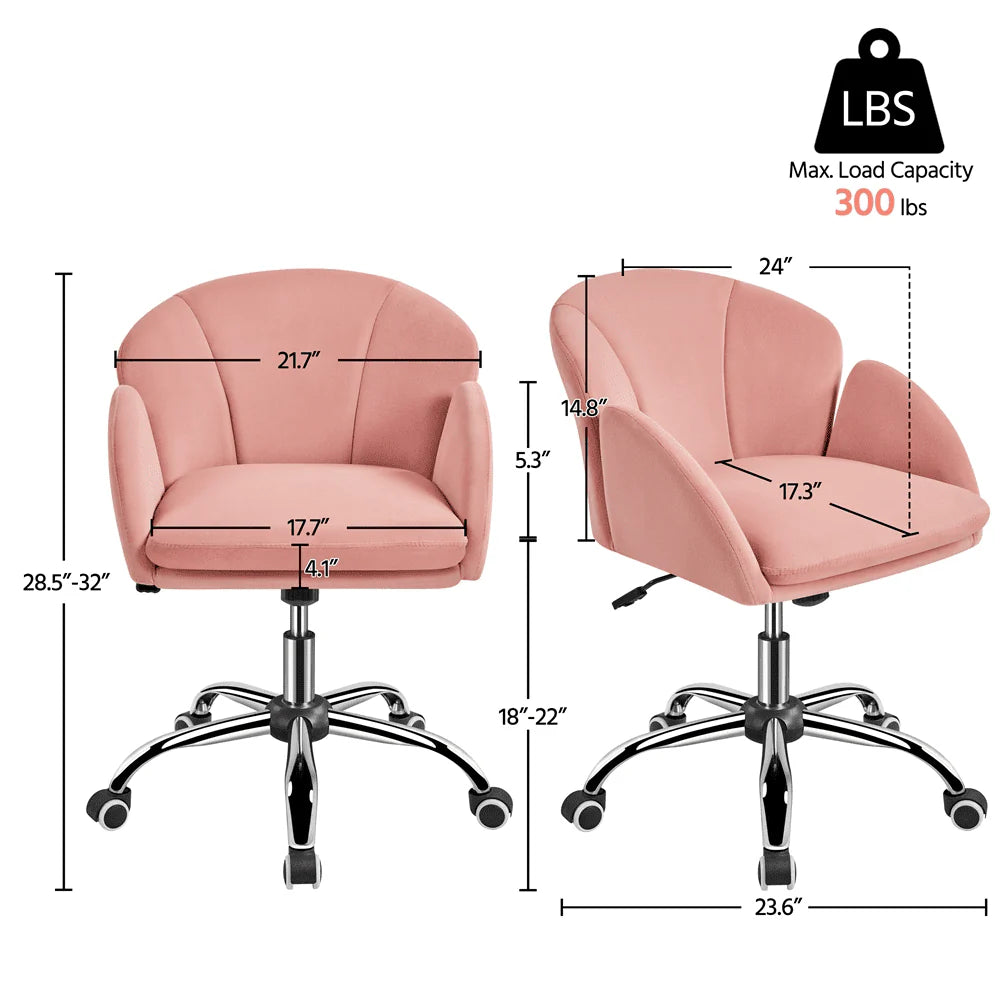 Yaheetech Modern Vanity Chair Swivel Rolling Chair with Armrests, Pink