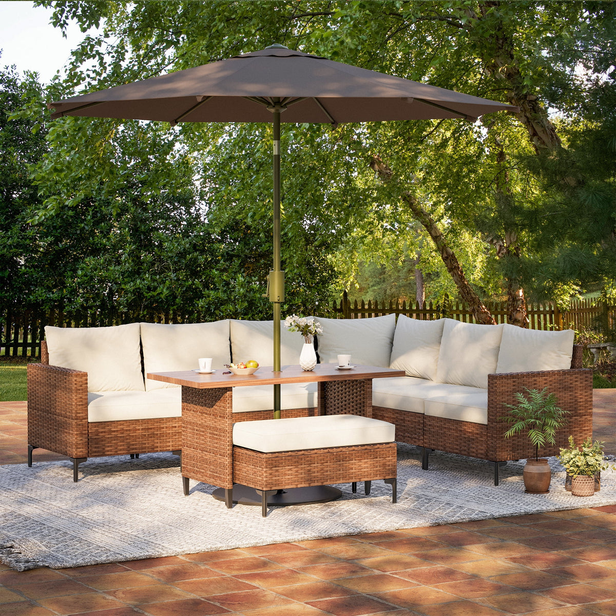 LAUSAINT HOME 8-Piece Patio Furniture Set, Outdoor Wicker Conversation Set with Adjustable Backrest & Storage Ottoman, Beige Cushions