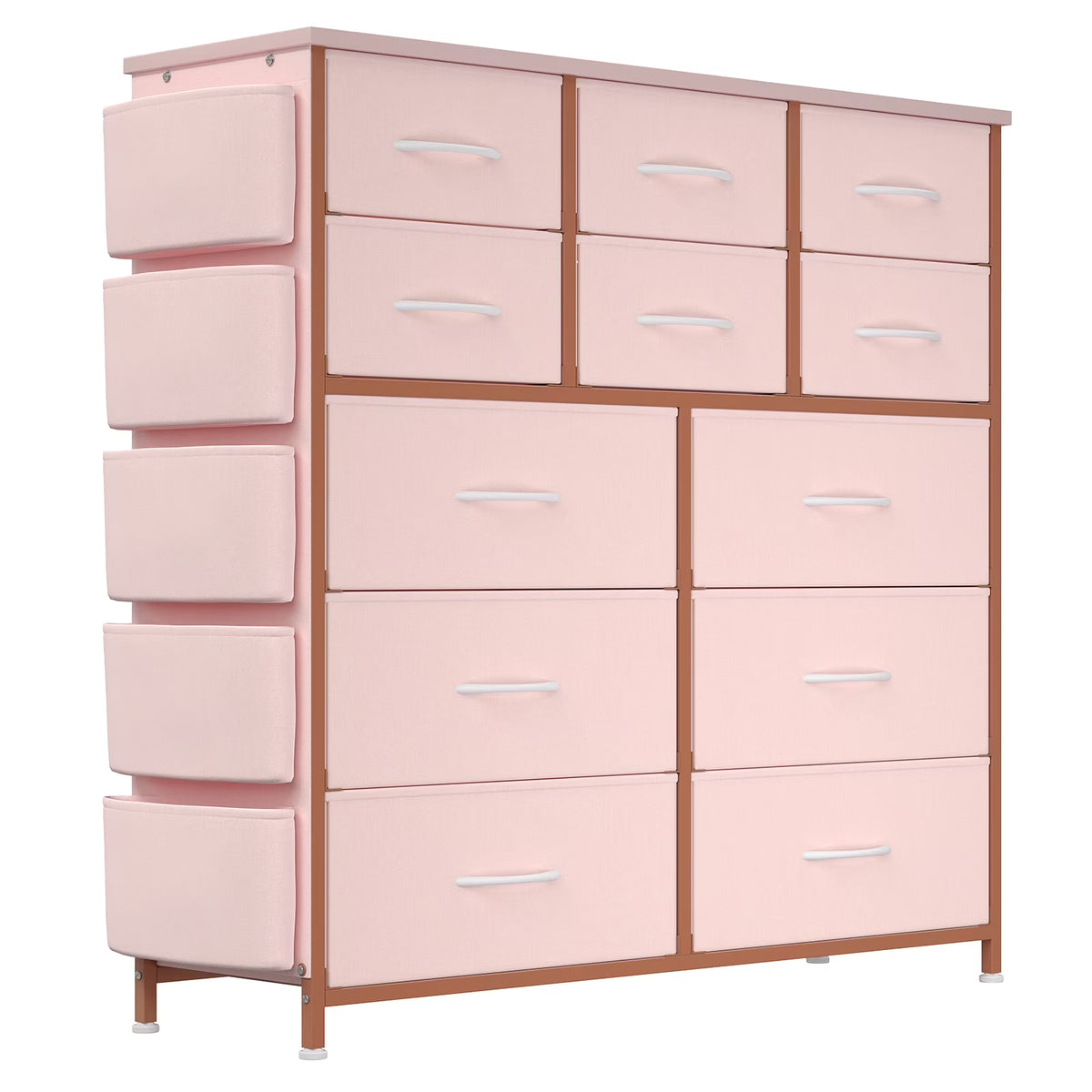 KATIDAP Dresser for Bedroom with 12 Drawer, Dressers & Chests of Drawers for Hallway, Entryway, Storage Organizer Unit with Fabric, Sturdy Metal Frame, Wood Tabletop, Easy Pull Handle,Pink