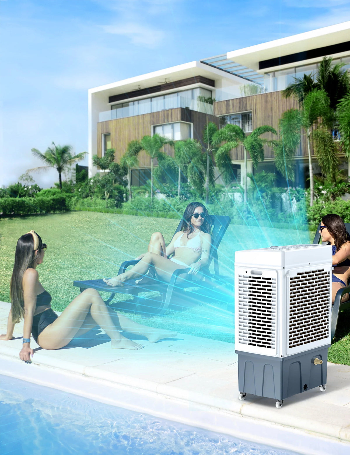Evaporative Cooler, 2100CFM Air Cooler, 120 Oscillation Swamp Cooler with Remote Control, 24H Timer, 3 Wind Speeds for Outdoor Indoor Use, 7.9Gallon