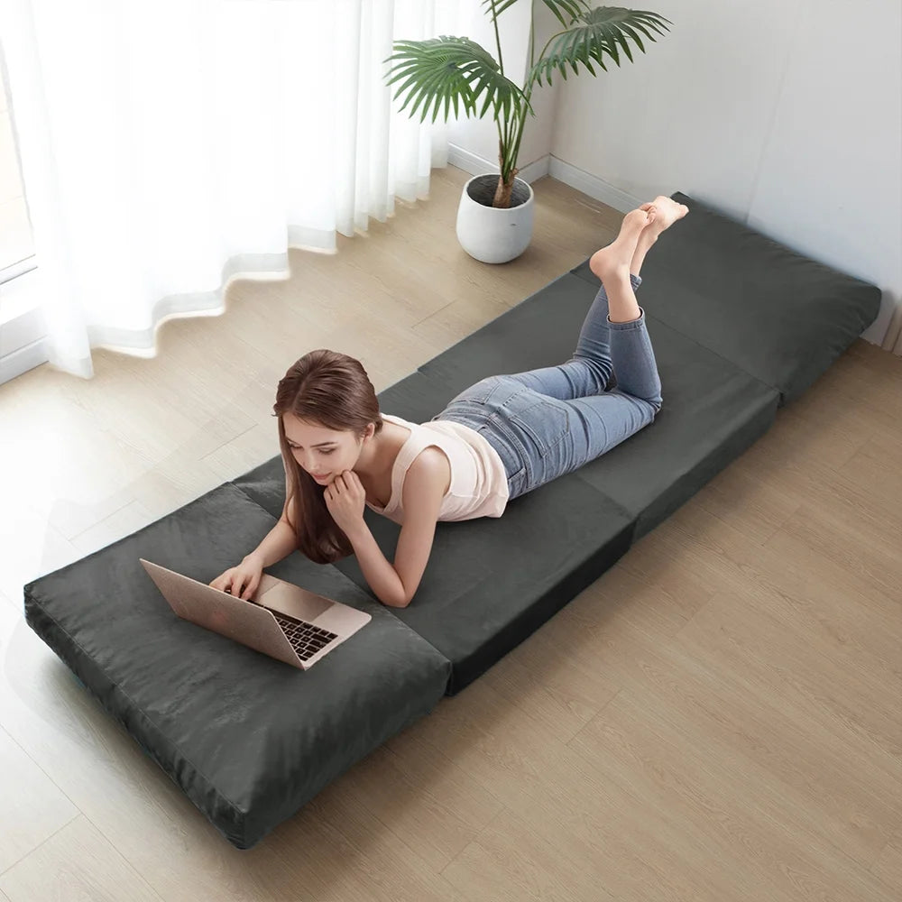 Folding Sofa Bed,Extra Thick and Long Fluffy 4 Position Convertible Flip Lounge Chair,Foam Filling Folding Matress Sofa Bean Bag with Washable Cover,Grey,39x95 Inch