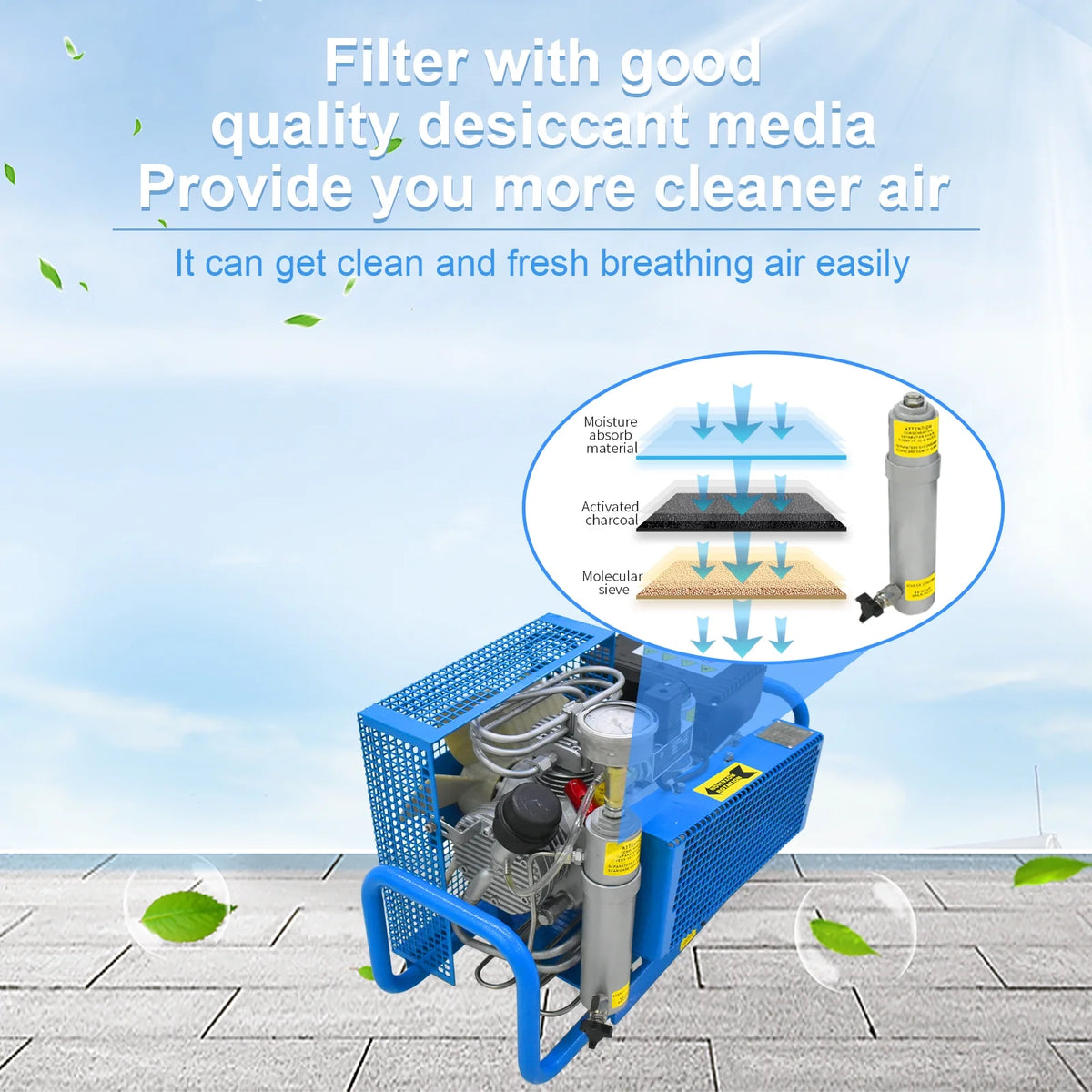 TUDIVING PCP Air Compressor, 4500psi/300bar High Pressure Auto stop Air Pump, 100L/min Air Flow Diving Compressor, Built-in filter for Scuba Tank Paintball, 110V