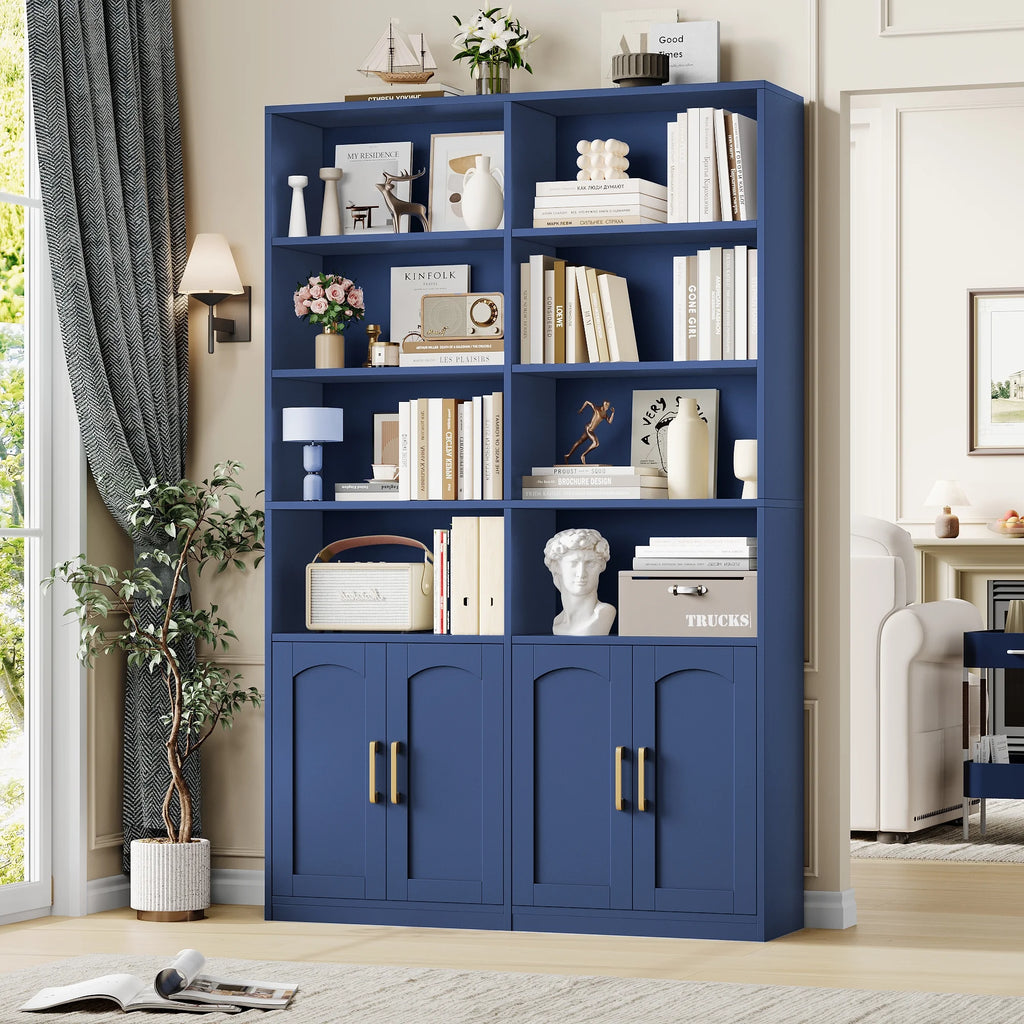 Homfa 73 Tall Bookcases with Doors, 8 Cubes 6-Tier Double Row Bookshelf, White Bookcase for Living Room Home Office