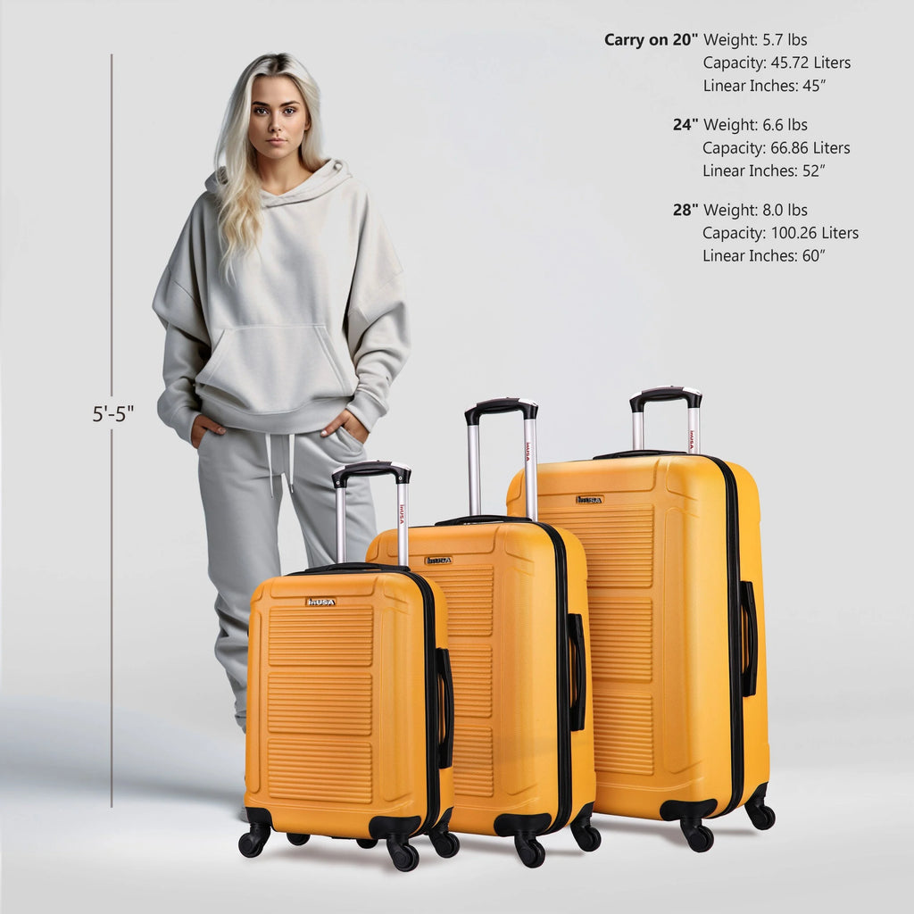 InUSA Pilot 3-Piece Hardside Luggage Sets with Spinner Wheels, Handle, Trolley, (20"/24"/28"), Blue