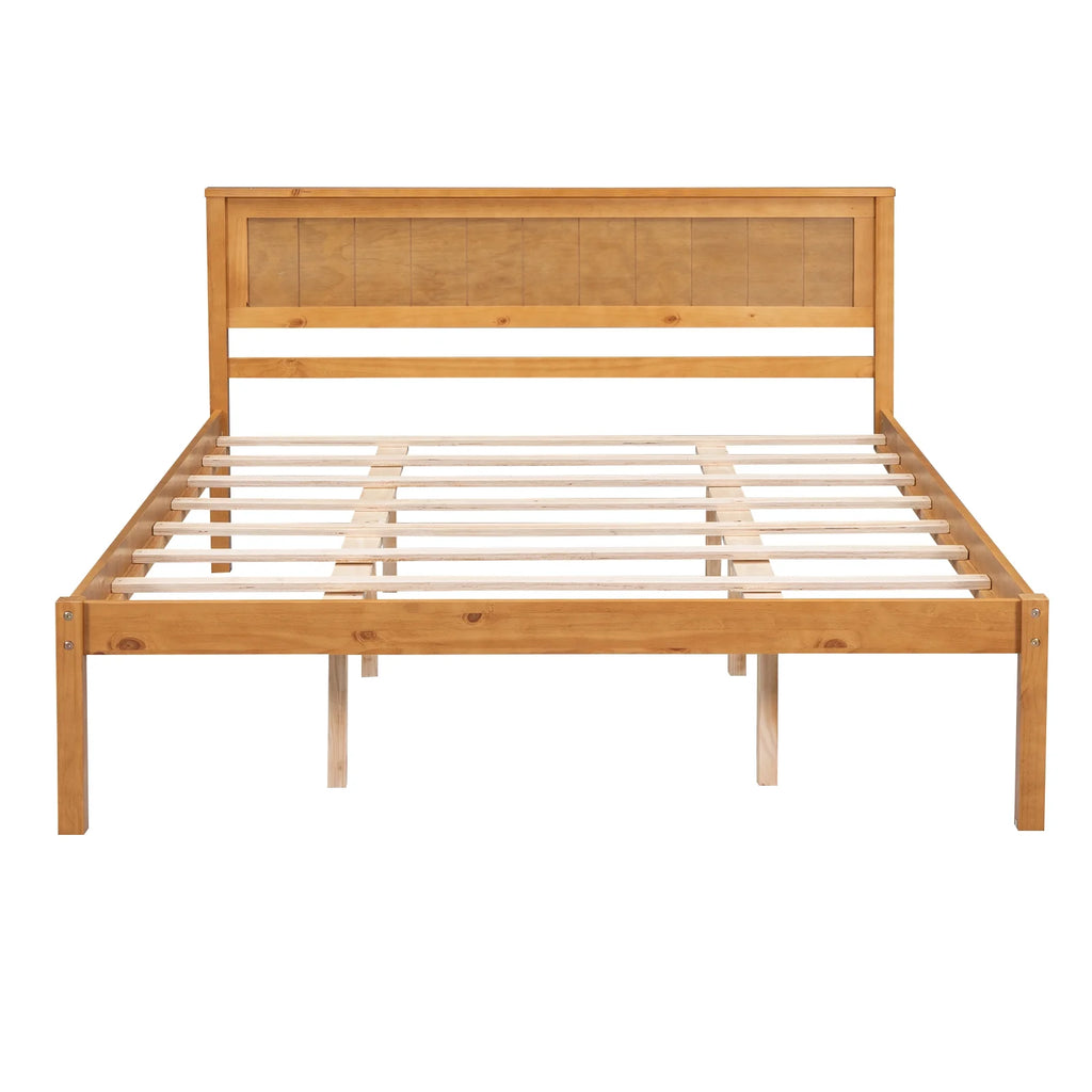Euroco Twin Platform Bed, Modern Wood Frame Bed with Headboard and Slats for Kids Room, Oak