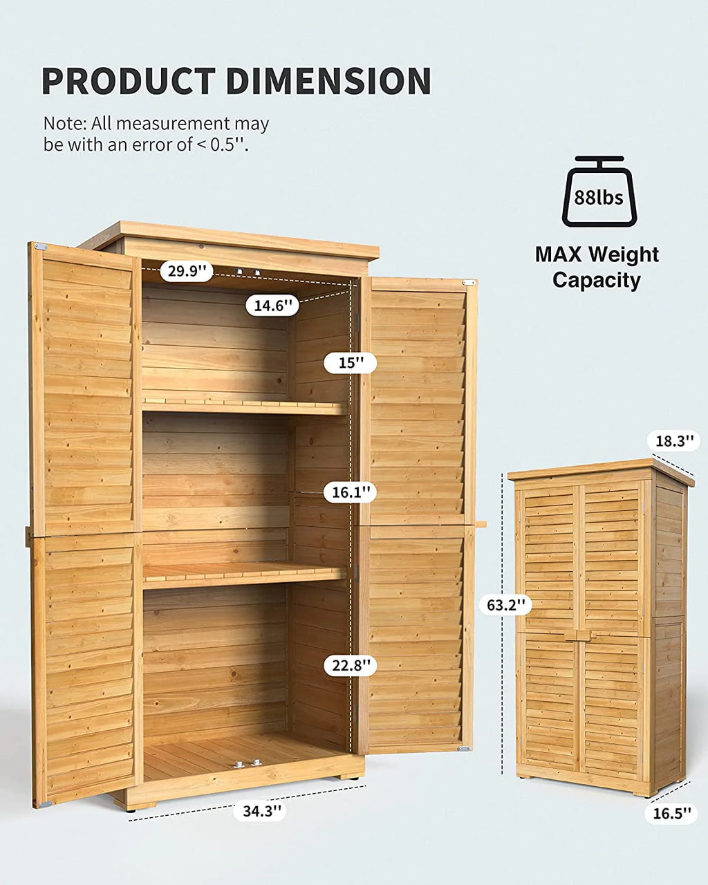 Lofka Outdoor Storage Cabinet Garden Shed w/ Asphalt Roof, Wooden, Natural