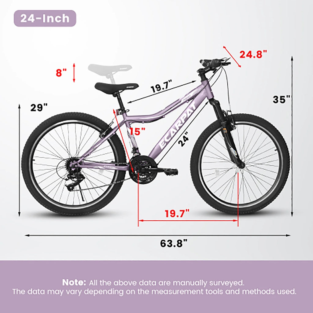 24 Inch Mountain Bike for Teenagers, High Carbon Steel Frame, Dual Full Suspension Mountain Bike, Mountain Tire, 21 Speed Mens Womens Outdoor Cycling, Birthday Gifts