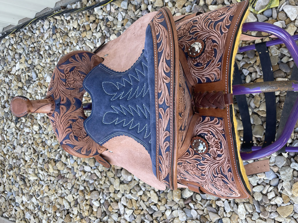 Resistance Adult Western Horse Barrel Saddle For Horse Riding | Floral Tooled With Silver Conchos | Genuine Leather 14" 15" 16" With Free Tack Set
