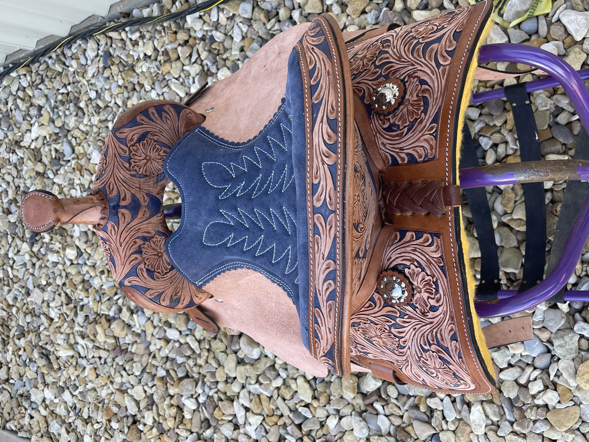 Resistance Adult Western Horse Barrel Saddle For Horse Riding | Floral Tooled With Silver Conchos | Genuine Leather 14" 15" 16" With Free Tack Set