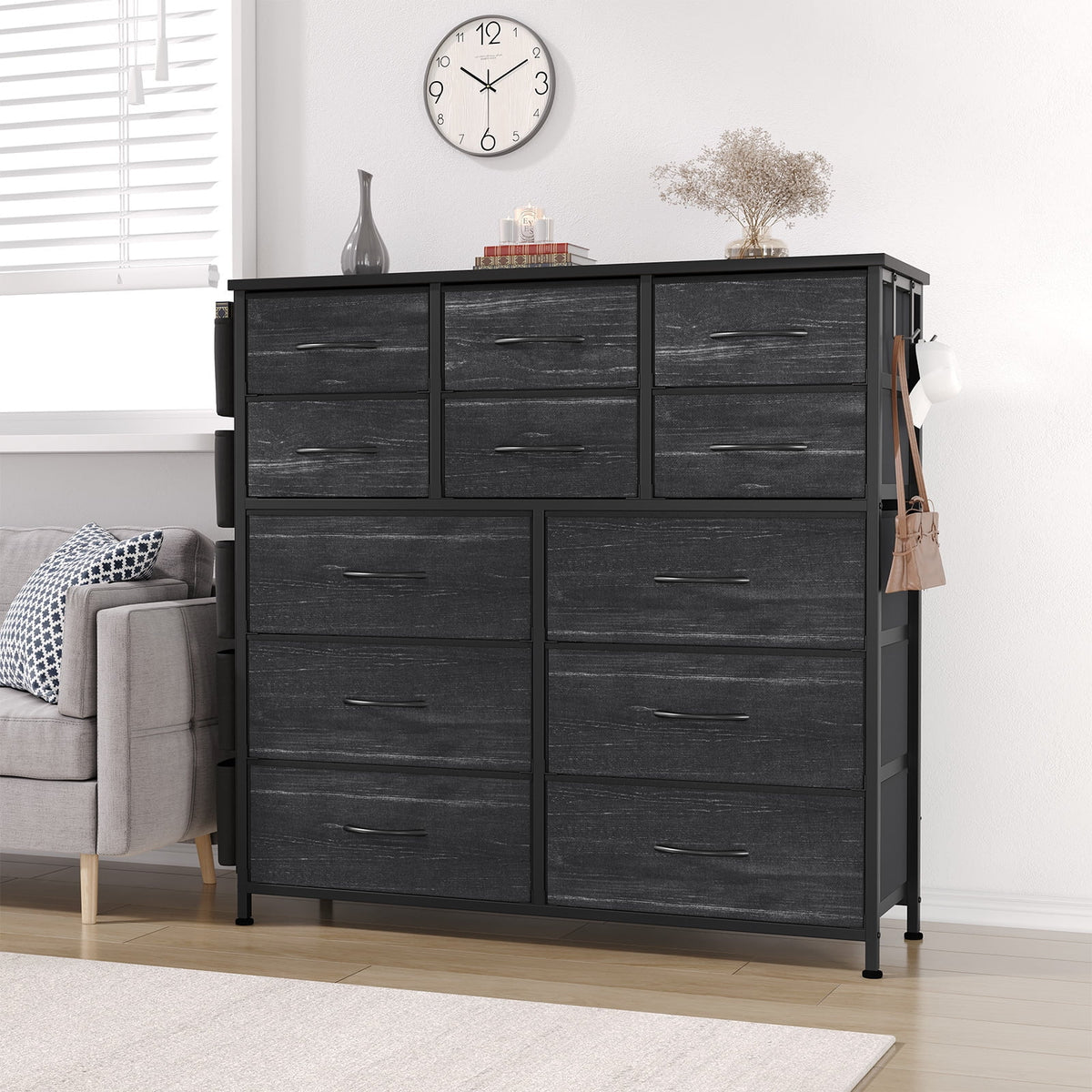 KATIDAP Dresser for Bedroom with 12 Drawer, Dressers & Chests of Drawers for Hallway, Entryway, Storage Organizer Unit with Fabric, Sturdy Metal Frame, Wood Tabletop, Easy Pull Handle,Pink