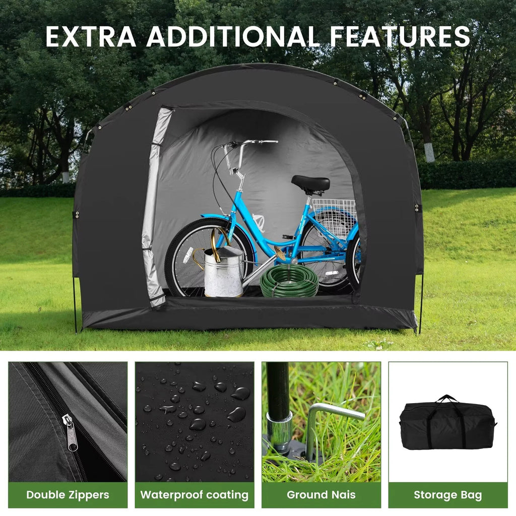 NAIZEA Large Bike Storage Tent, 47" Depth Storage for 6 Bikes Waterproof Outdoor Bicycle Cover, Lawn Mower Garden Tools Shed, Backyard Storage Room Tent Shelter W/Fixing Peg & Rop
