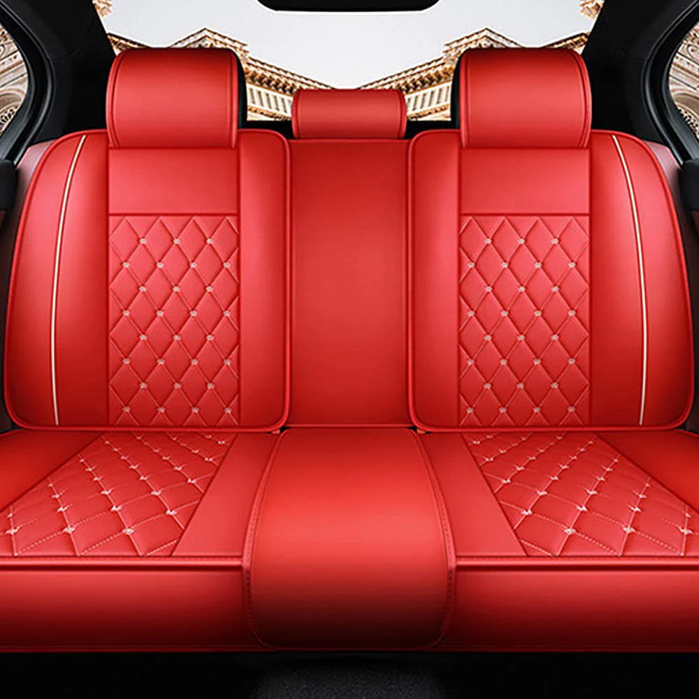 Aotiyer Full Set Car Seat Covers, Crown PU Leather Car Seat Cover Full Surround, Durable Comfortable Automotive Vehicle Cushion Cover Fit for Most 5 Seats Cars/SUV/Truck/Vans (Red)