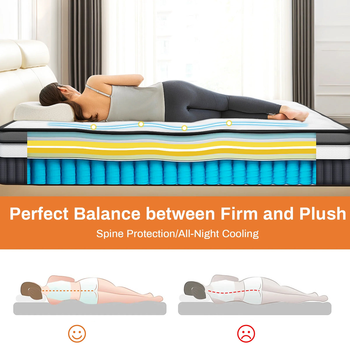 King Size Mattress, 14 Inch Gel Memory Foam King Mattress for Cooling Night & Pressure Relief, Medium Plush Feel with Motion Isolating