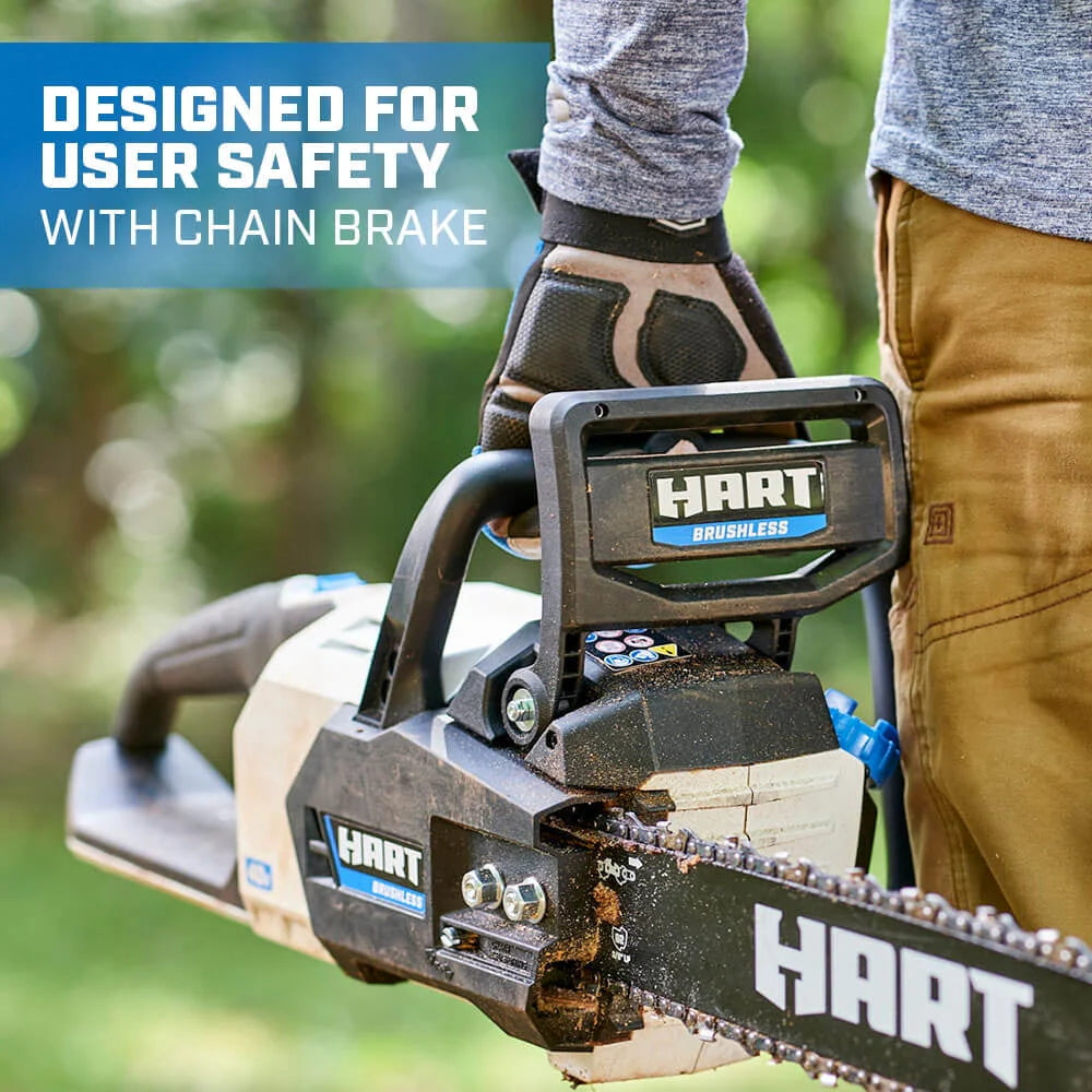 HART 40-Volt 16-inch SUPERCHARGE Battery-Powered Brushless Chainsaw Kit, (1) 4.0 Ah Lithium-Ion Battery