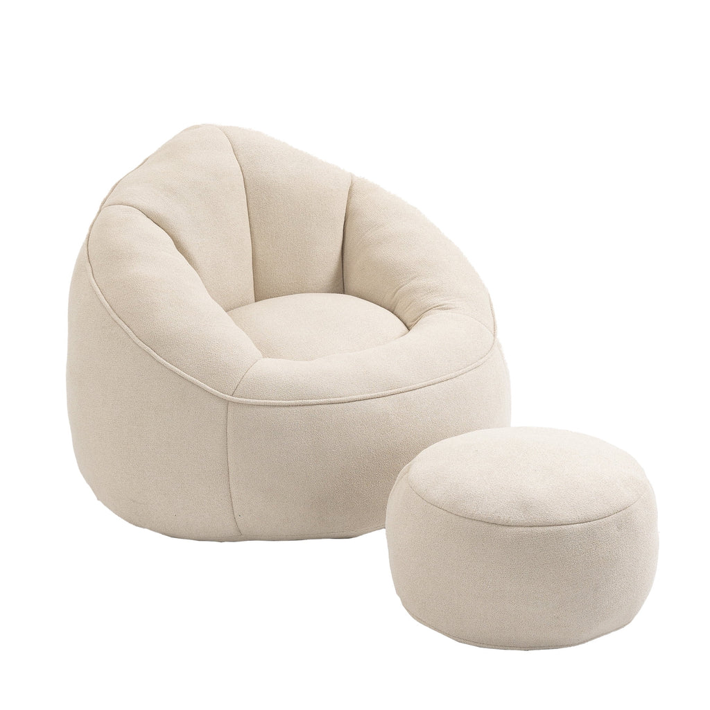 MOONMISS Microfiber Upholstered High Pressure Foam Round Lazy Bean Bag Sofa Chair with Ottoman-Gray