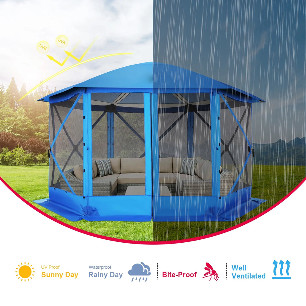COBIZI 12x12 Pop Up Canopy Gazebo, Outdoor Canopy Tent Screen House with 5 sidewalls and Netting for Camping, Waterproof, UV Resistant, Ez Set-up Party Tent with Carrying Bag and Ground Stakes,Brown