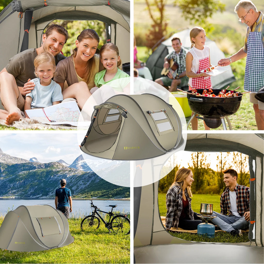 MARNUR Instant Tent 4-Person Camp Tent, Auto Setup Pop Up Tent, Pordable, Huge Door & Windows, Dark Blue