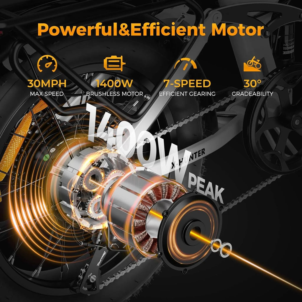 Jasion X-Hunter Electric Bike for Adults, 750W Motor Electric Bicycle with 48V 13AH Removable Battery, 20" x4.0 Fat Tire Folding Ebike, Full Suspension, 7-Speed Bicycles