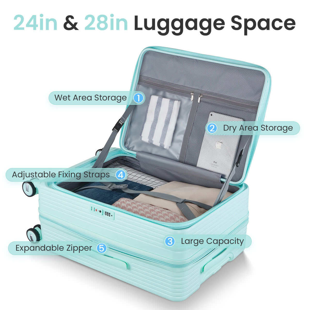 3 Piece luggage sets, Expandable Luggage 20/24/28 Inches with TSA Lock, PC Hardshell Luggage with Front Compartment, Airline Approved, Pink