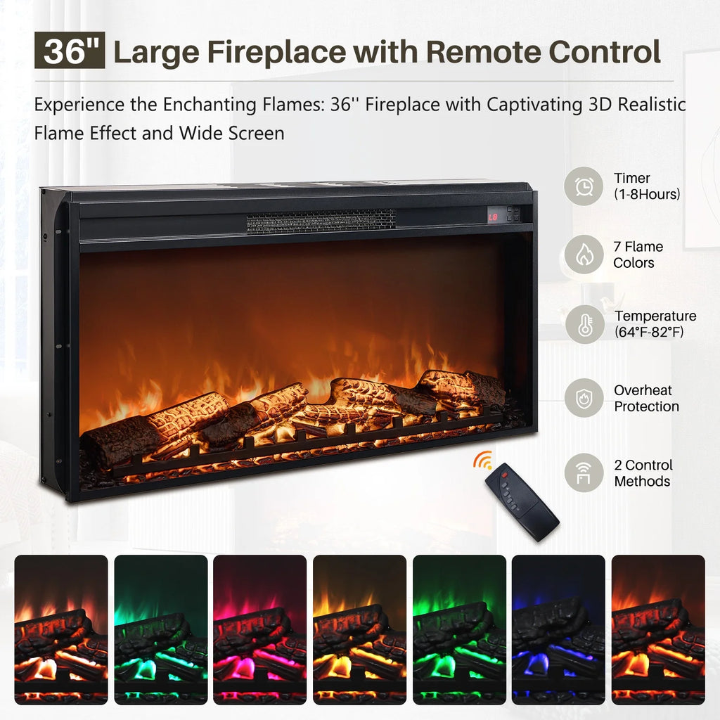 SinCiDo Fluted Fireplace TV Stand for 80 inch, Entertainment Center with 36" Electric Fireplace, 2 Drawers and Adjustable Shelves, Wood TV Stand for Living Room