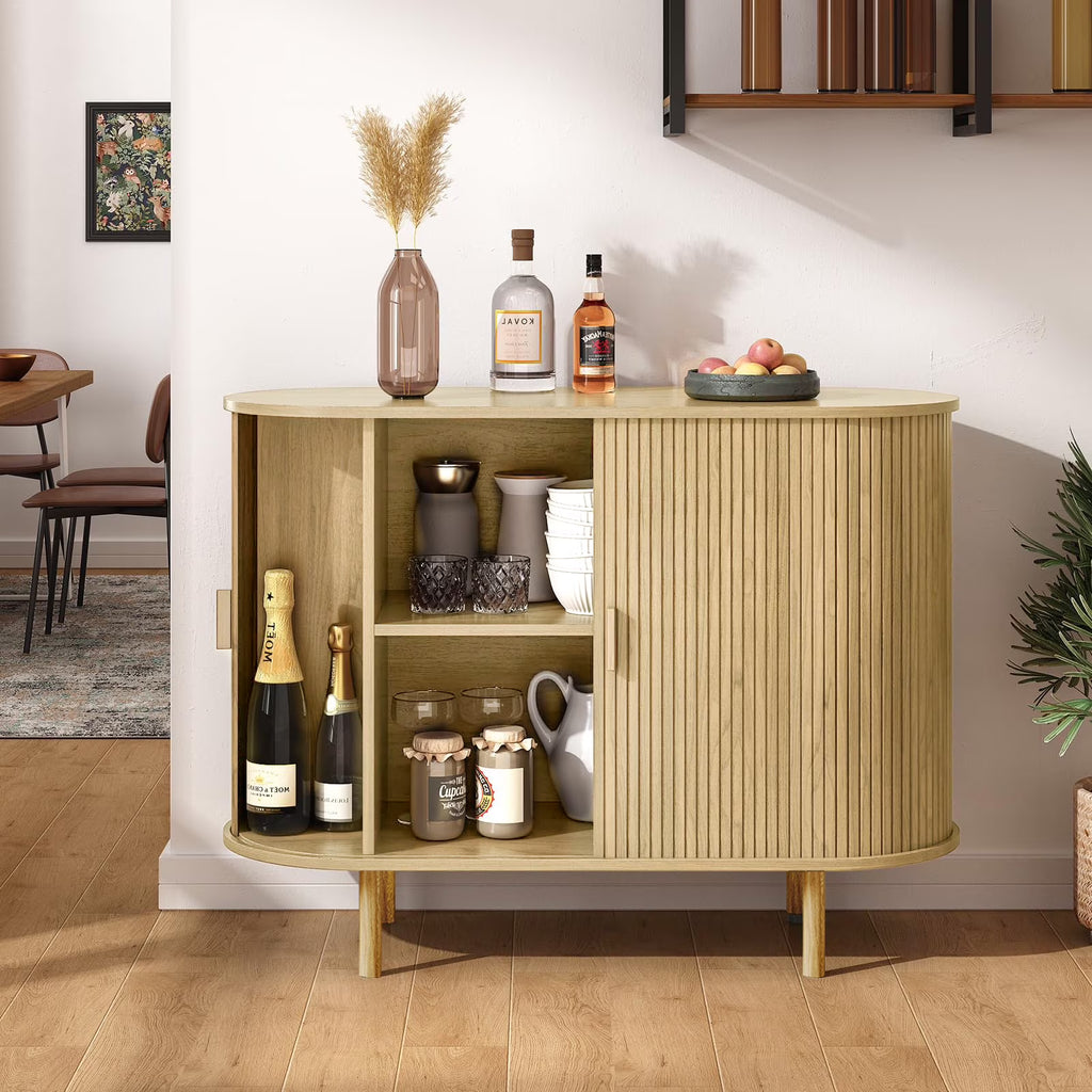 MARNUR Sideboard Buffet Cabinet 40" Storage Cabinet with 2 Sliding Tambour Doors, Adjustable Shelves for Kitchen, Living Room, Hallway, Entryway