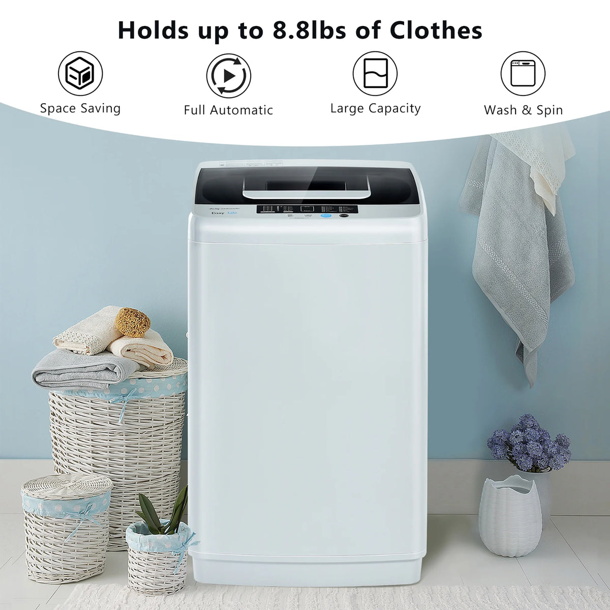 Costway Portable Full-Automatic Laundry Washing Machine 8.8lbs Spin Washer W/ Drain Pump