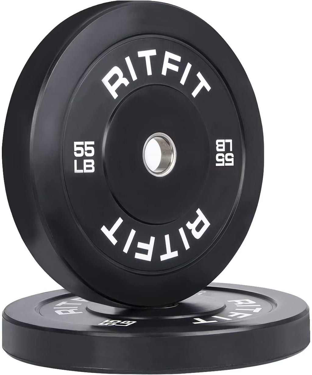 RitFit 45lb Olympic Weight Plate Set of 2, Bumper Plates With Steel Insert, Olympic Barbell Weight Plates for Gym and Home, Single, Pair