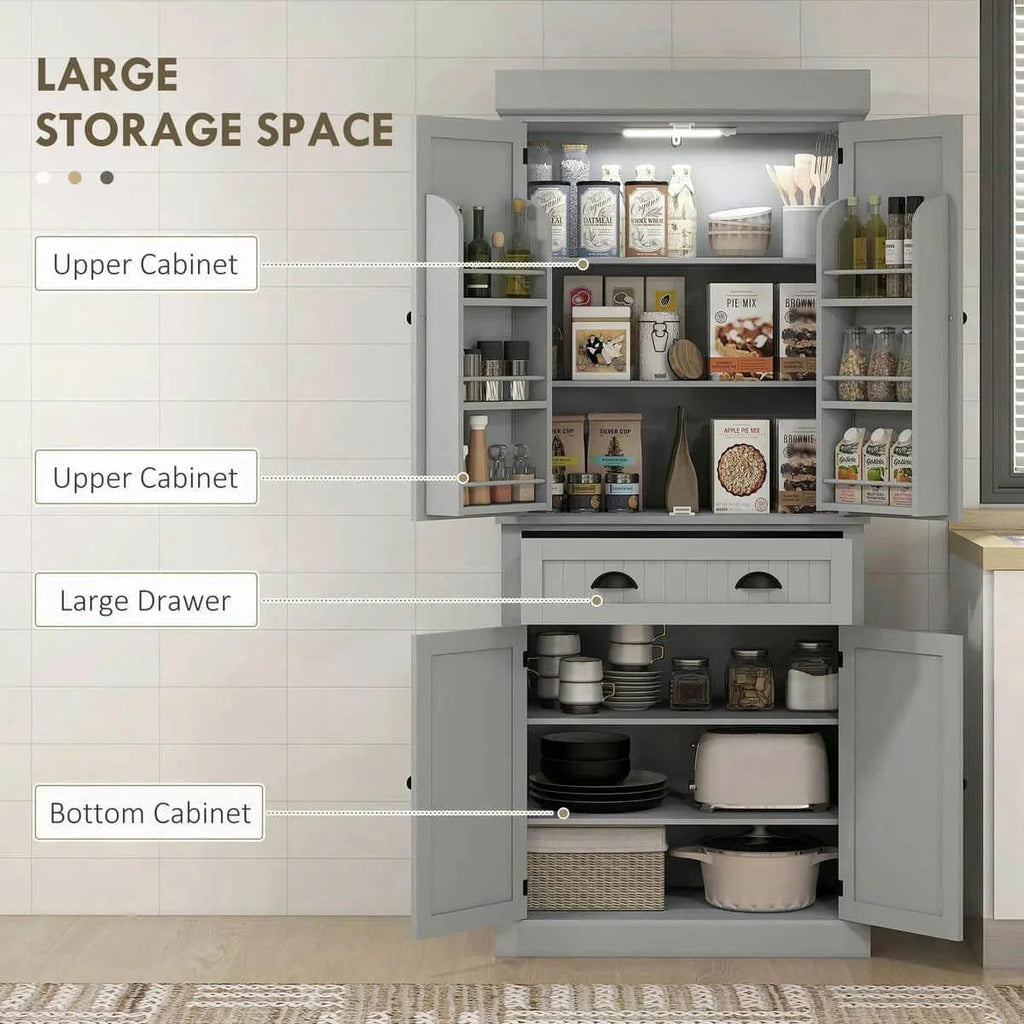 Spaco 17-Tier Kitchen Small Pantry Cabinet with 2 Doors and 6 Adjustable Shelves, Cabinet Pantry, Freestanding 5-Tier Shelving Pantries for Kitchen Storage, Gray
