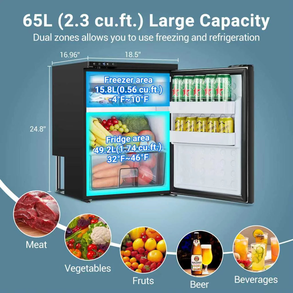 BODEGACOOLER 12 Volt Refrigerator, RV Refrigerator APP Control, 65L(2.3cu.ft.) RV Fridge Freezer, Car Refrigerator with Lock, (4-46) Travel Compressor Cooler 12/24V DC for Truck, RV, Camping