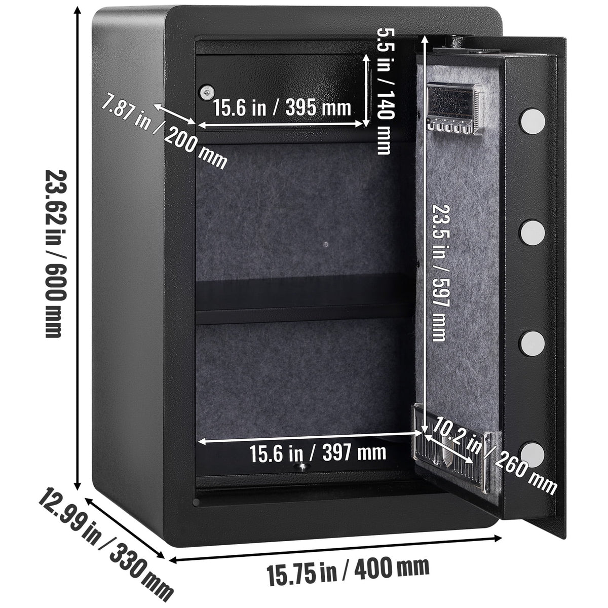 BENTISM Security Safe Box 2.2 Cubic Feet Fingerprint Digital Keypad Lock Box Safe Fingerprint Safe Box with Inner LED Light Fire Resistant Home Safe Steel for Cash Gold 15.75x13x23.6 inch