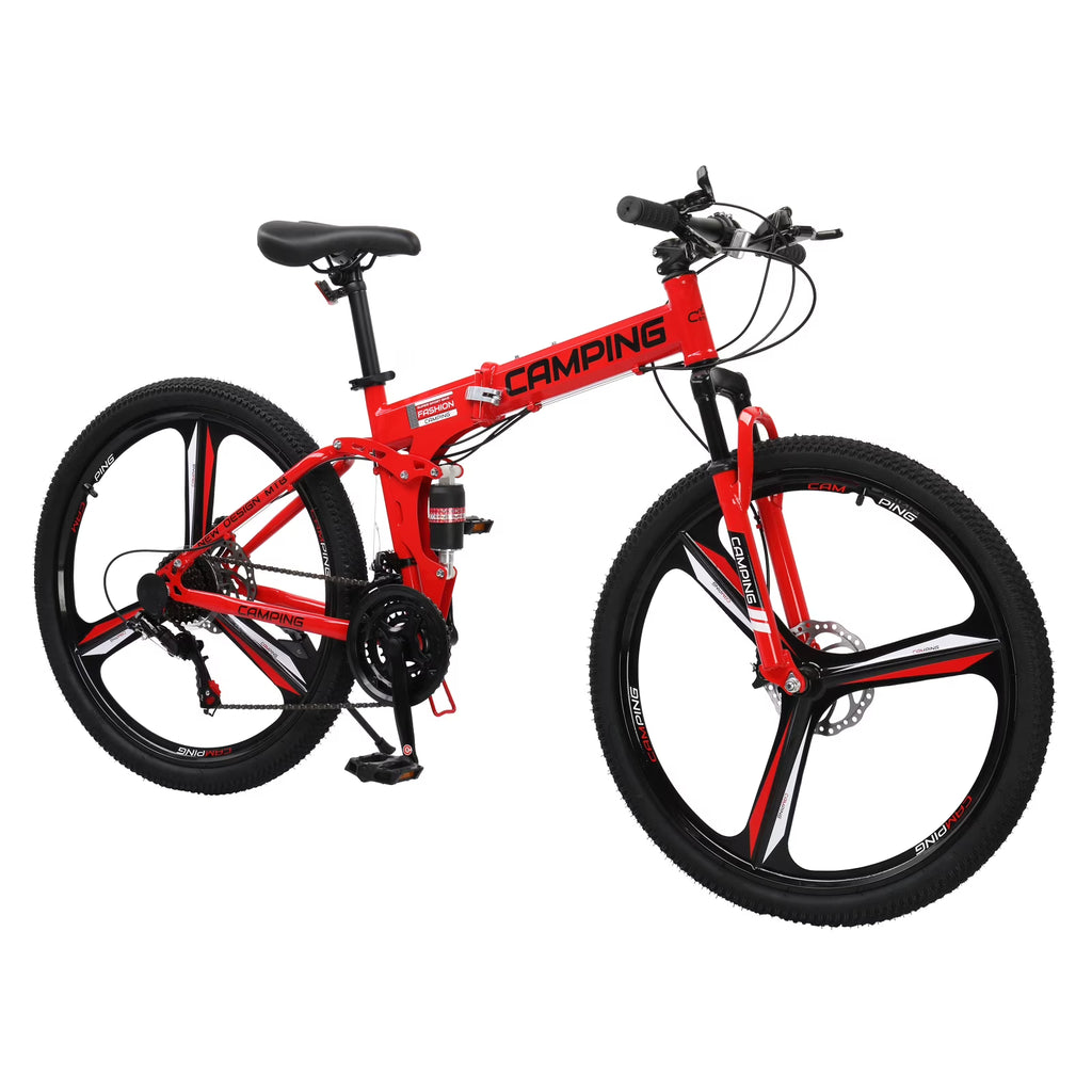 Ktaxon 26 inch 21 Speeds Folding Mountain Bike High Carbon Steel, for Adults Men Women, Red